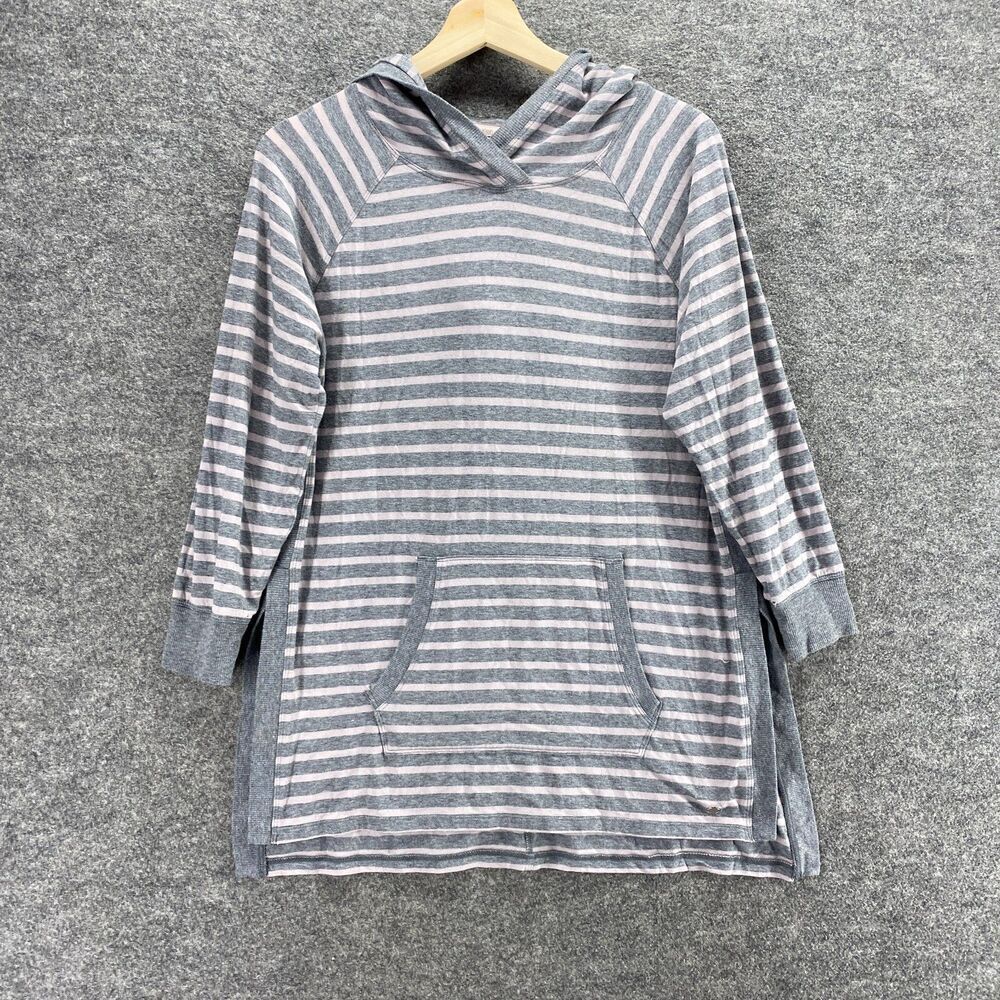 Calvin Klein Hoodie Women M Medium Gray Striped Long Sleeve Hooded Pockets